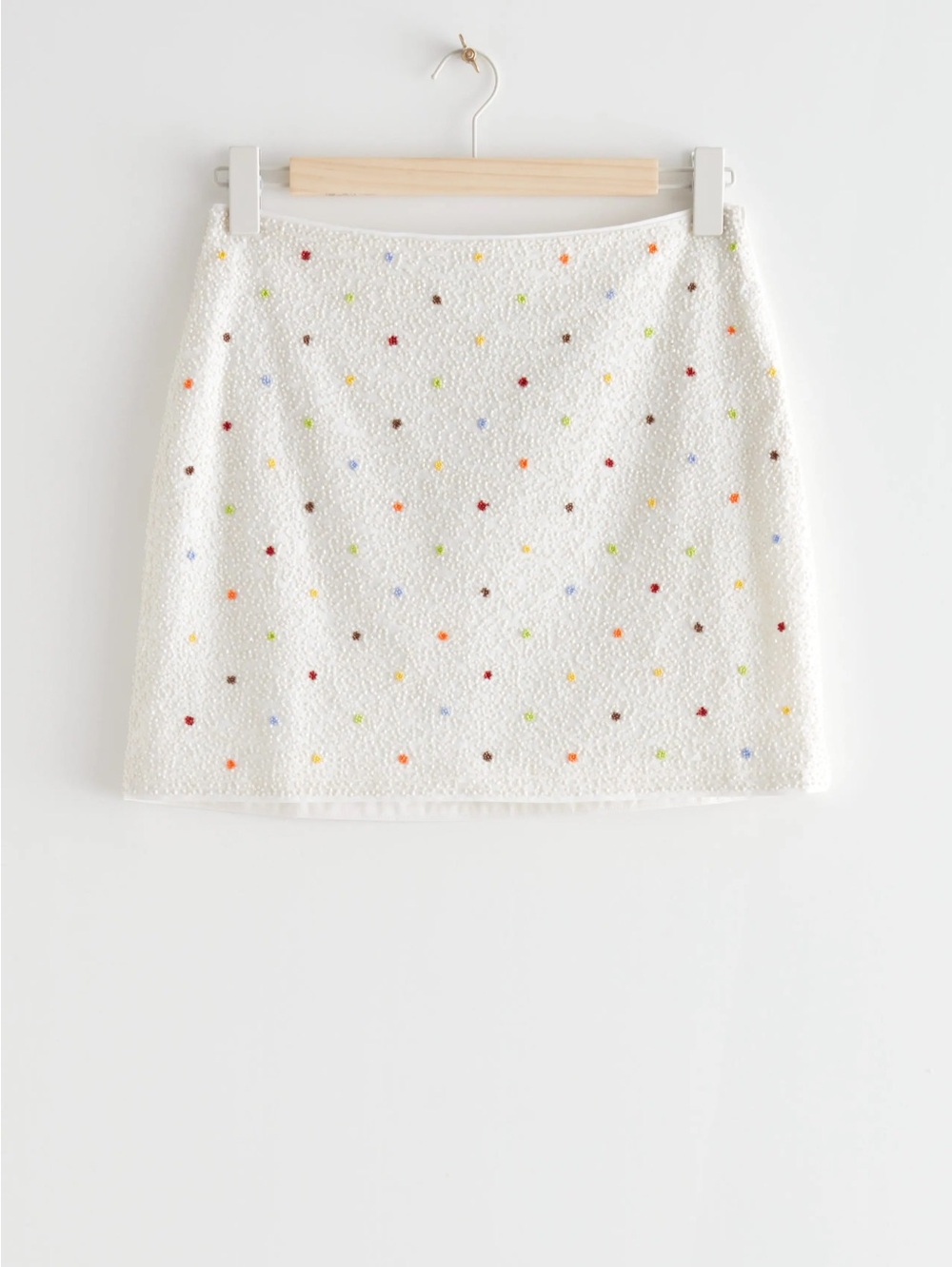 & other stories White Mini Skirt with Multicolor Dot Embellishments
